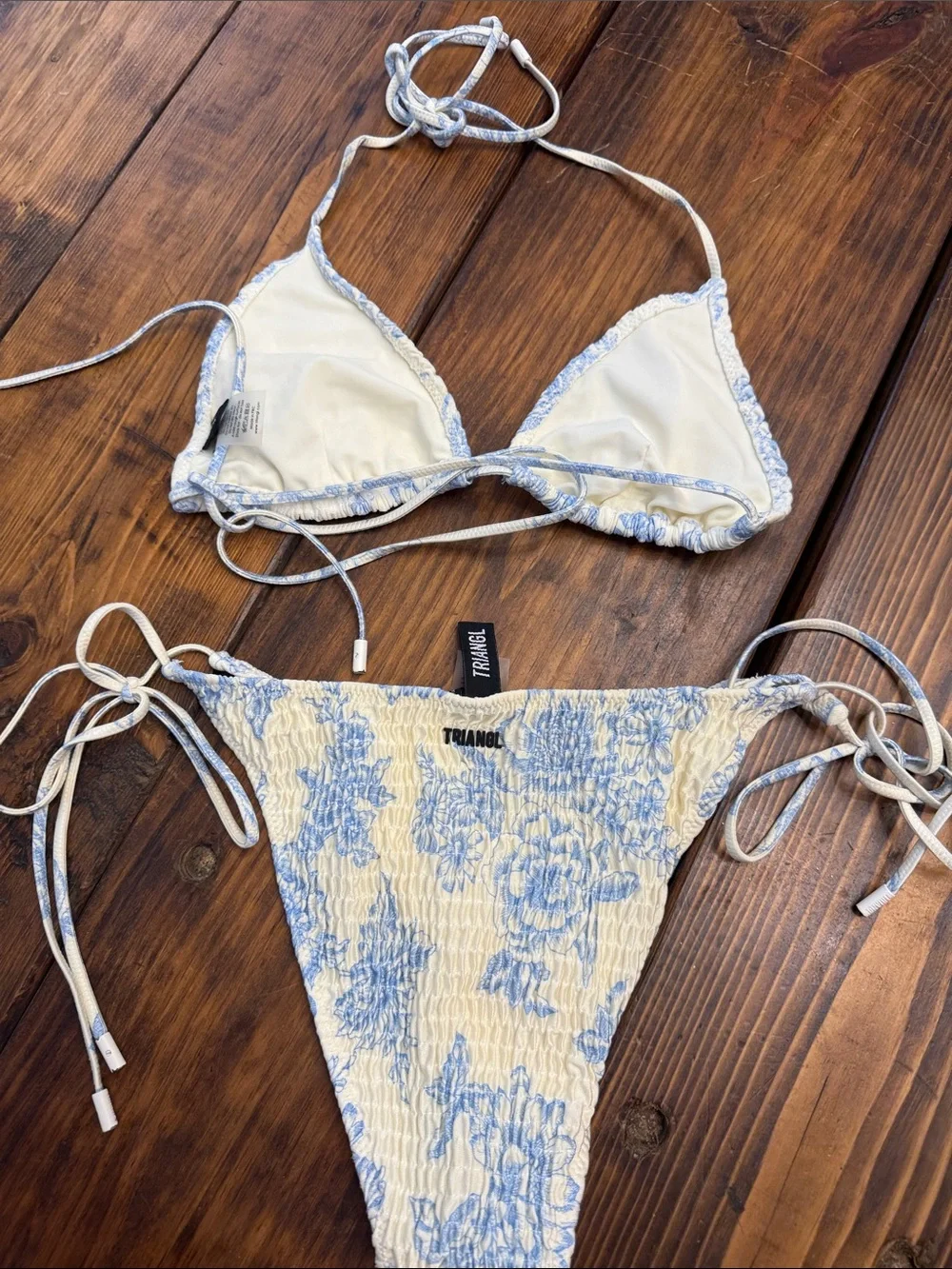Triangl swimwear blue/cream 2 piece bikini. Like new. Top XL/Bottom L
